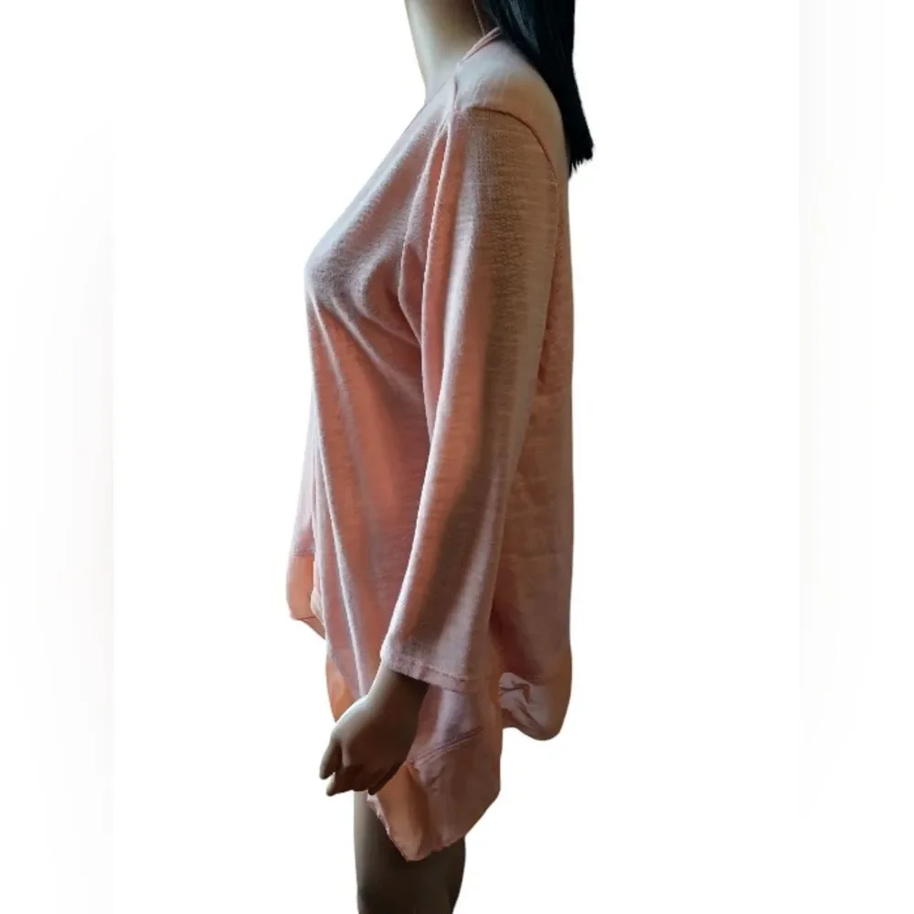 Studio Works Peach Orange Cardigan With Sheer Trim